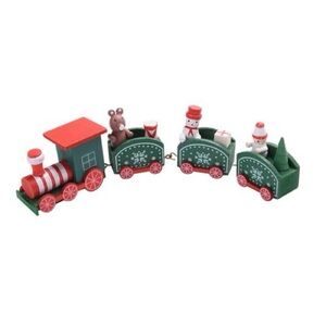 Wooden Miniature Holiday Green and Red Train Set
